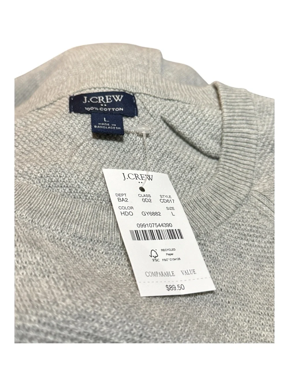 J.Crew Men’s 100% Cotton Gray Crewneck Sweater S L XL NWT